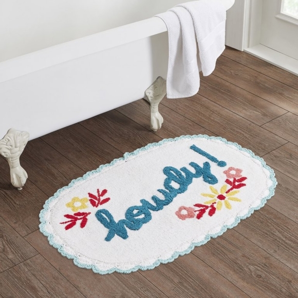 🌺 New Pioneer Woman Floral Howdy Arctic White Cotton Oval Bath Rug - Picture 3 of 5